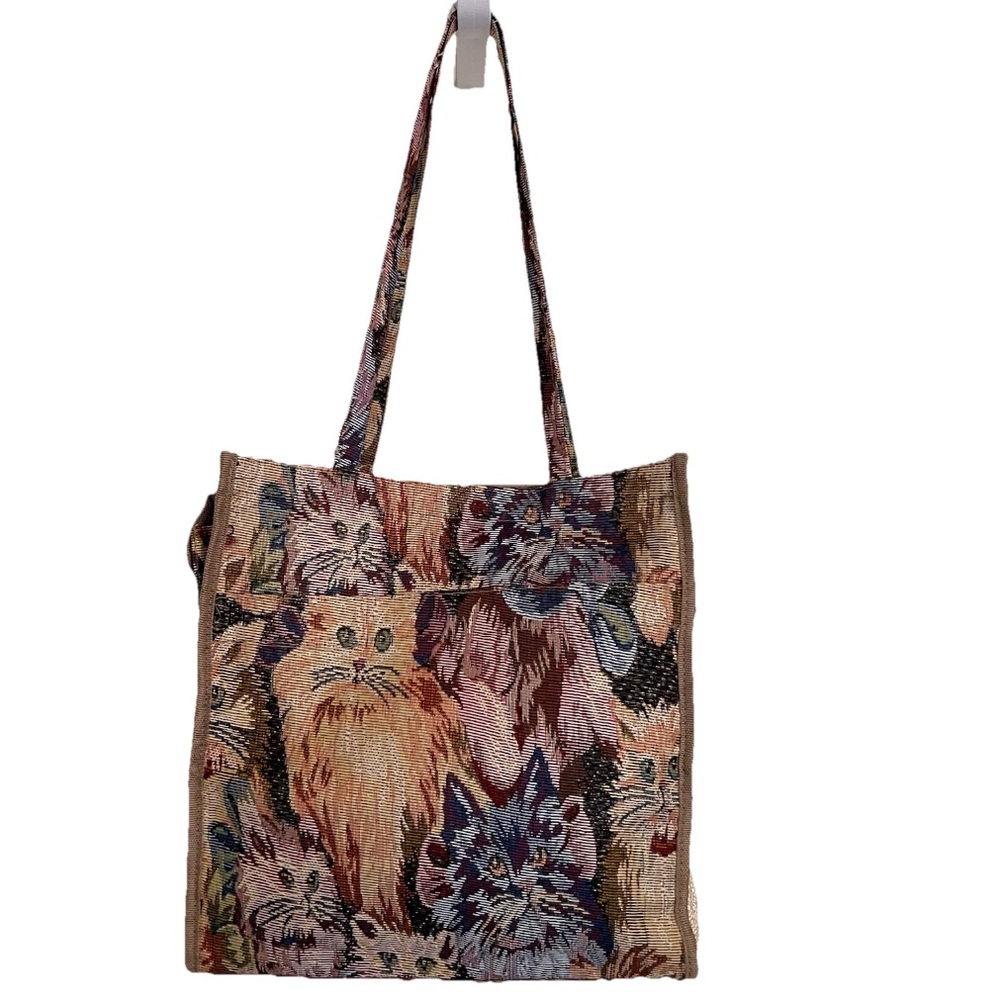 Tapestry Cat Print Tote Bag - Beige Multi